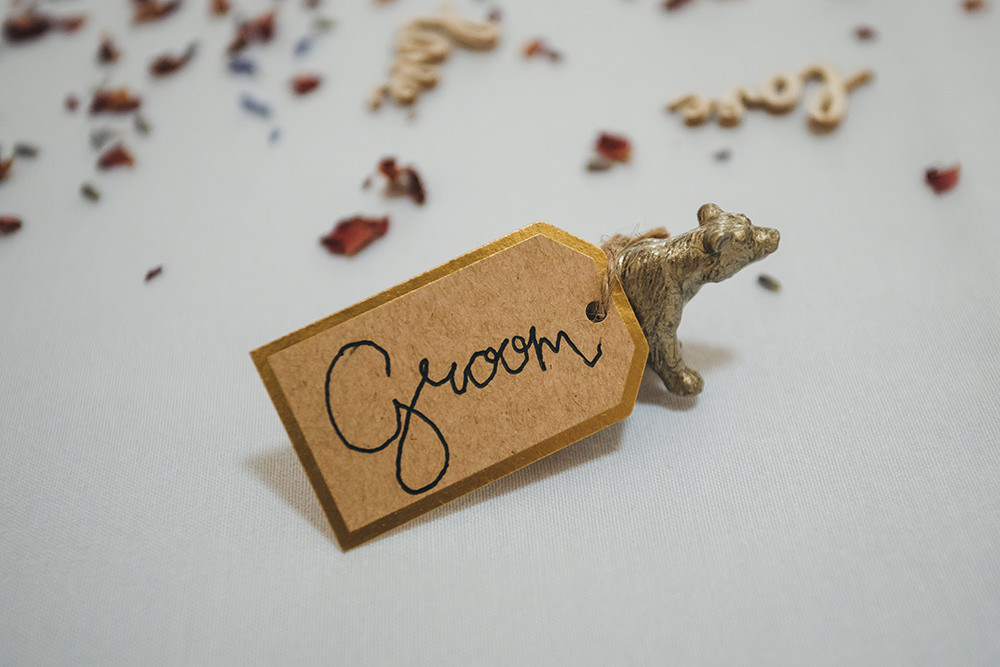 Painted Toy Animal Luggage Tag Place Name Card Kingsettle Stud Wedding Mark Tattersall Photography