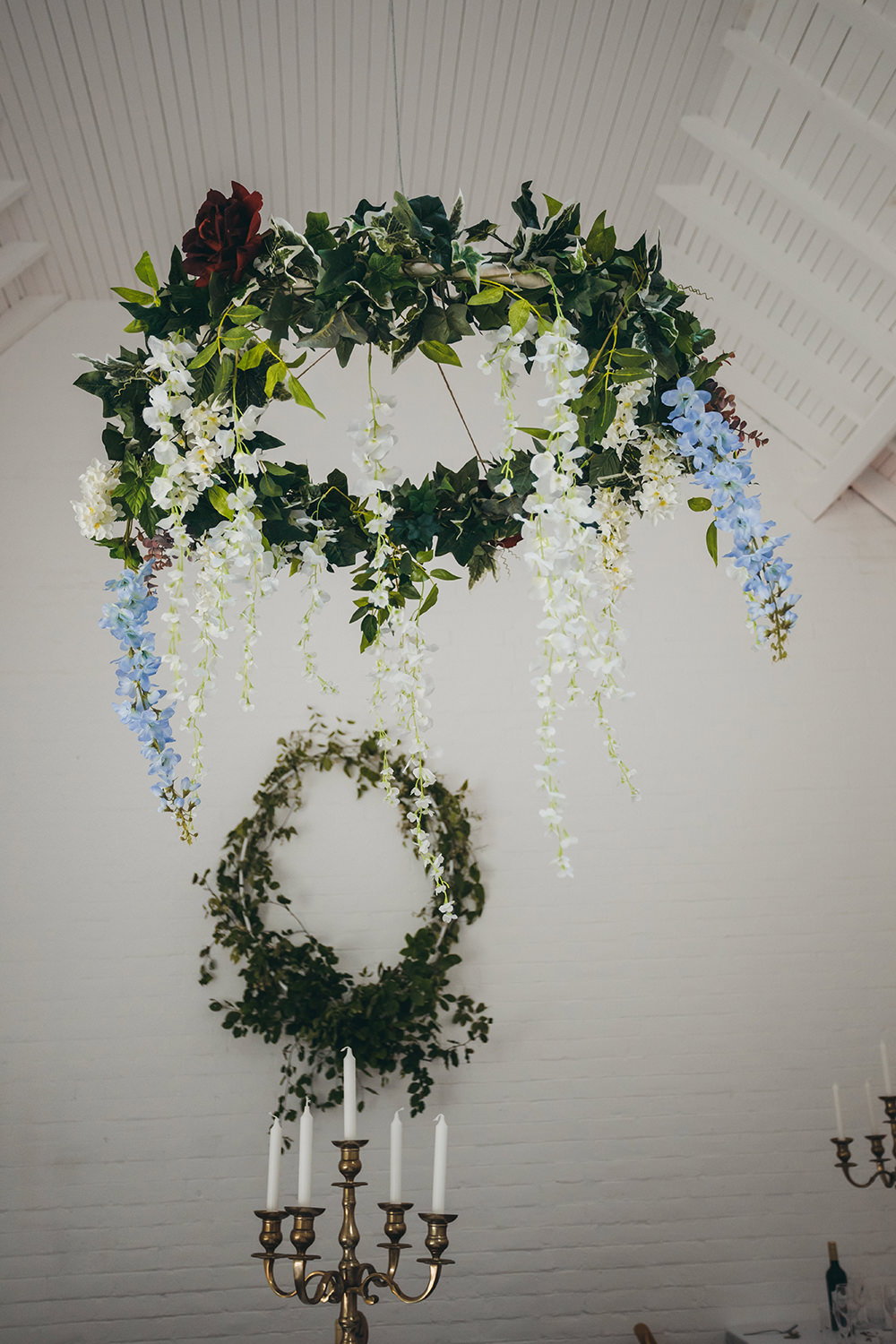 Hanging Suspended Flowers Florals Greenery Kingsettle Stud Wedding Mark Tattersall Photography