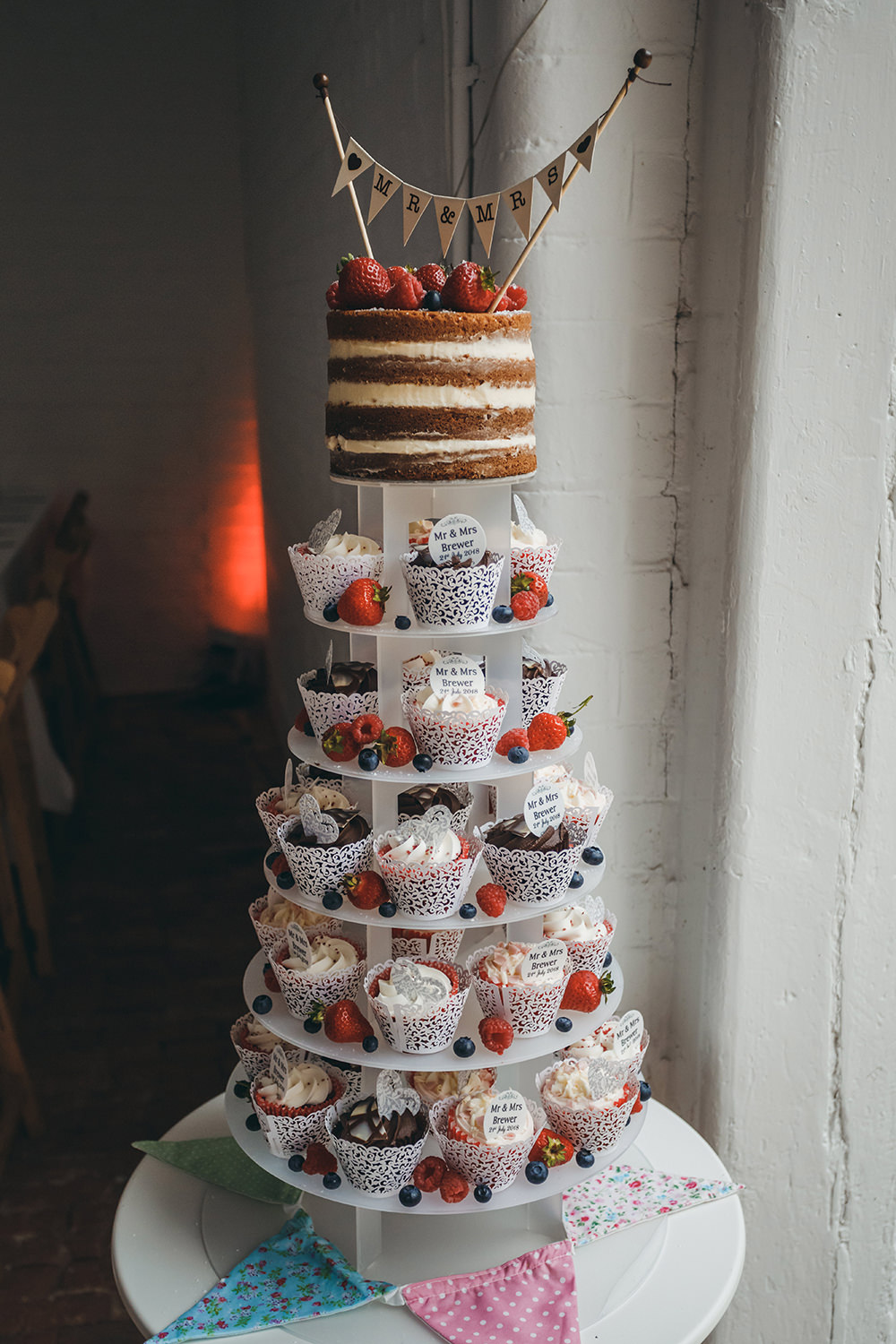 Cupcakes Tower Cake Naked Bunting Topper Kingsettle Stud Wedding Mark Tattersall Photography