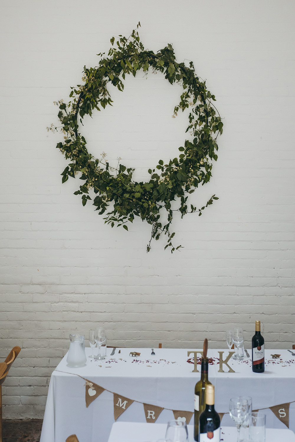 Greenery Foliage Wreath Backdrop Kingsettle Stud Wedding Mark Tattersall Photography