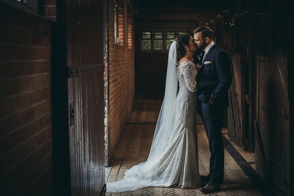 Dress Gown Bride Bridal Lace Long Sleeves Train Veil Pronovias Kingsettle Stud Wedding Mark Tattersall Photography