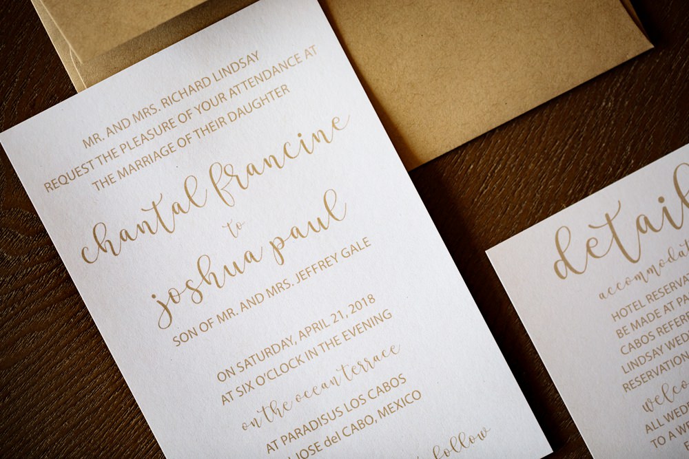 Gold Calligraphy Stationery Invite Invitations Los Cabos Wedding Anna Gomes Photo