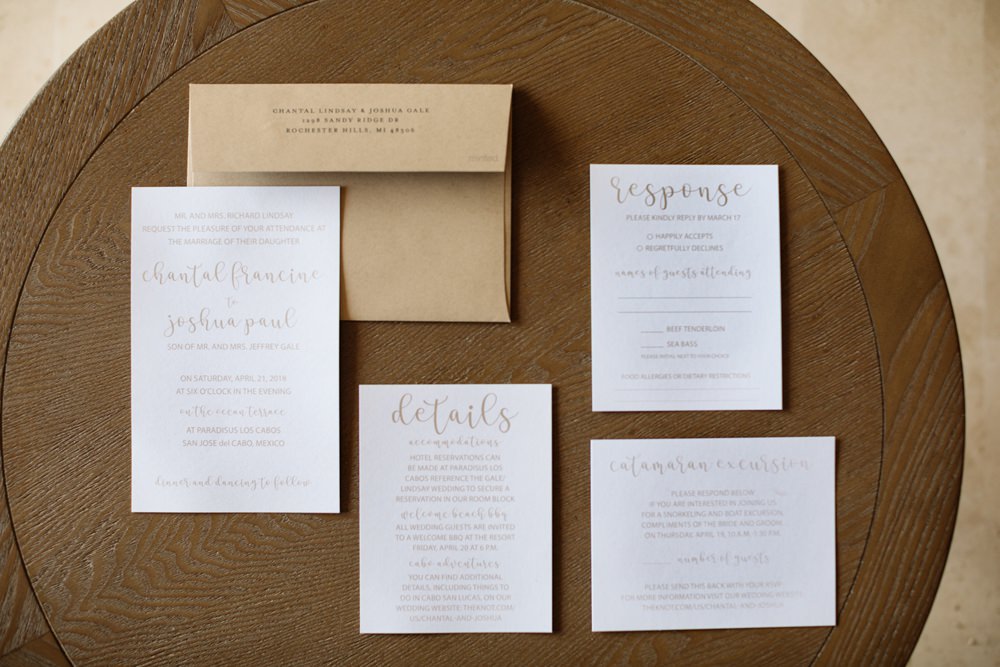 Gold Calligraphy Stationery Invite Invitations Los Cabos Wedding Anna Gomes Photo