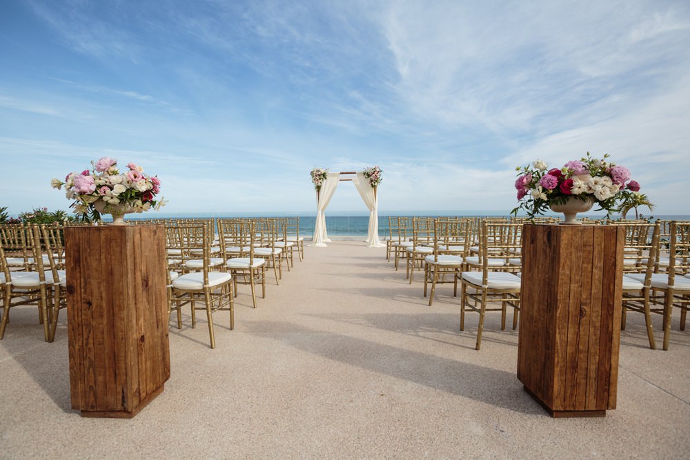 Ceremony Outdoor Beach Sea Flowers Aisle Floral Arch Backdrop Los Cabos Wedding Anna Gomes Photo