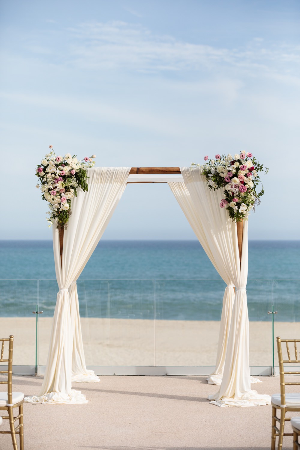 Ceremony Outdoor Beach Sea Flowers Aisle Floral Arch Backdrop Los Cabos Wedding Anna Gomes Photo