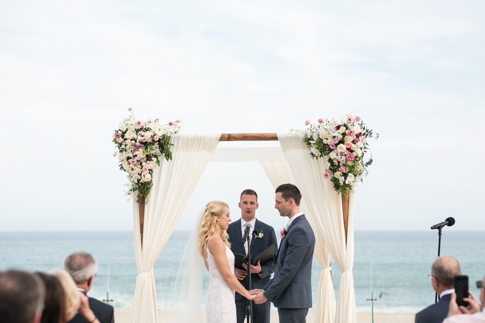 Ceremony Outdoor Beach Sea Flowers Aisle Floral Arch Backdrop Los Cabos Wedding Anna Gomes Photo