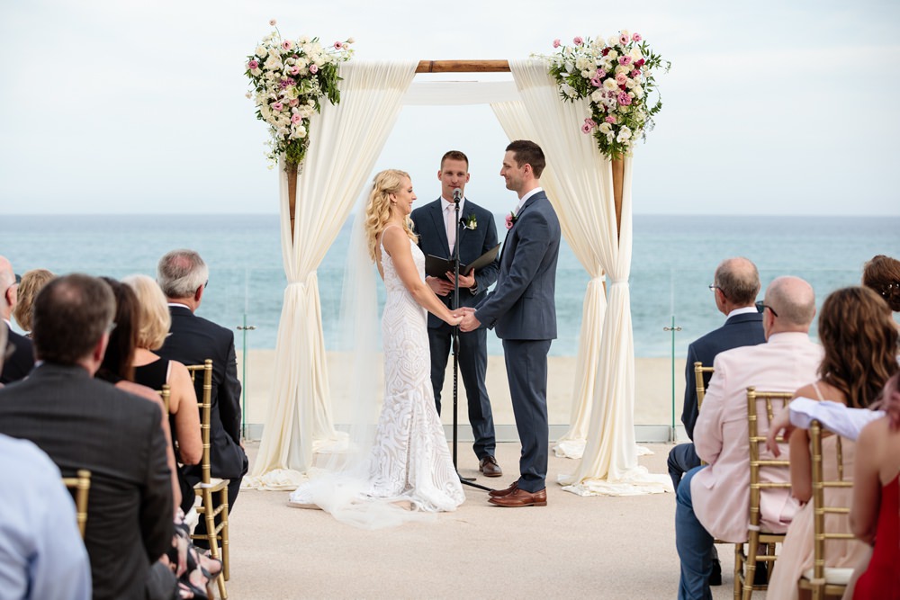 Ceremony Outdoor Beach Sea Flowers Aisle Floral Arch Backdrop Los Cabos Wedding Anna Gomes Photo