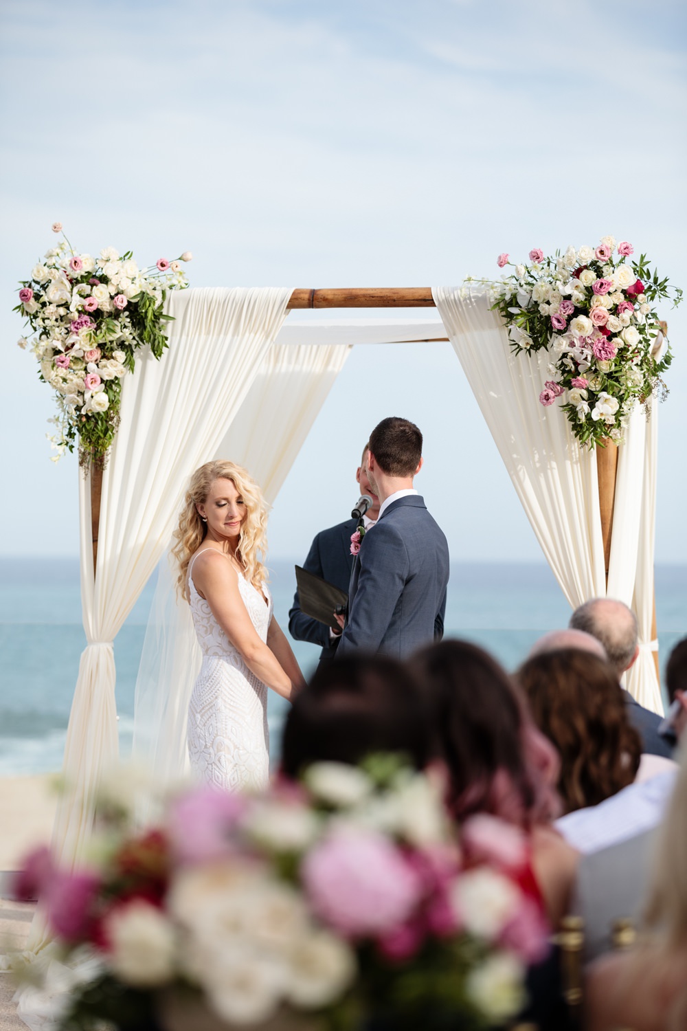 Ceremony Outdoor Beach Sea Flowers Aisle Floral Arch Backdrop Los Cabos Wedding Anna Gomes Photo