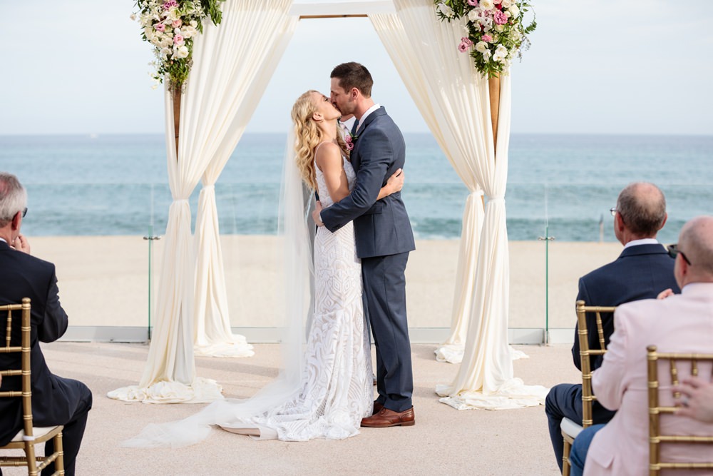 Ceremony Outdoor Beach Sea Flowers Aisle Floral Arch Backdrop Los Cabos Wedding Anna Gomes Photo