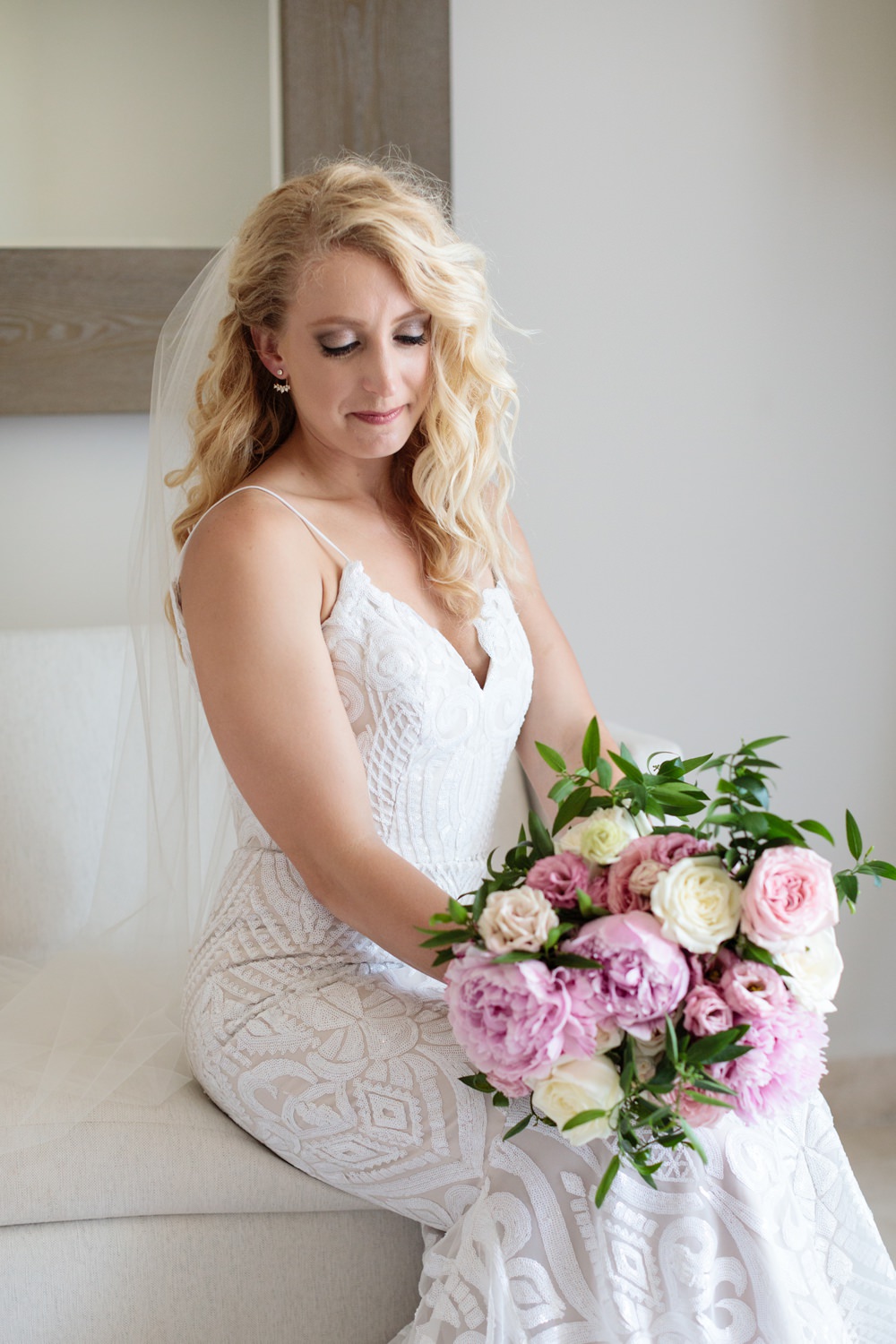 Dress Gown Bride Bridal Train Straps Beaded Fit and Flare Los Cabos Wedding Anna Gomes Photo