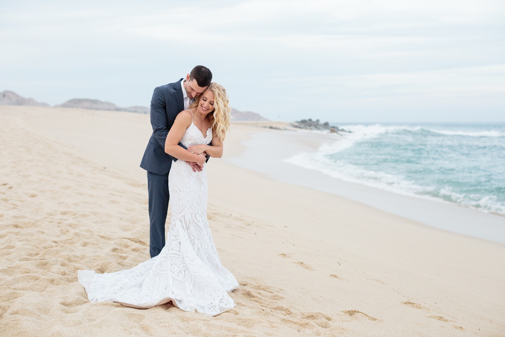 Dress Gown Bride Bridal Train Straps Beaded Fit and Flare Los Cabos Wedding Anna Gomes Photo