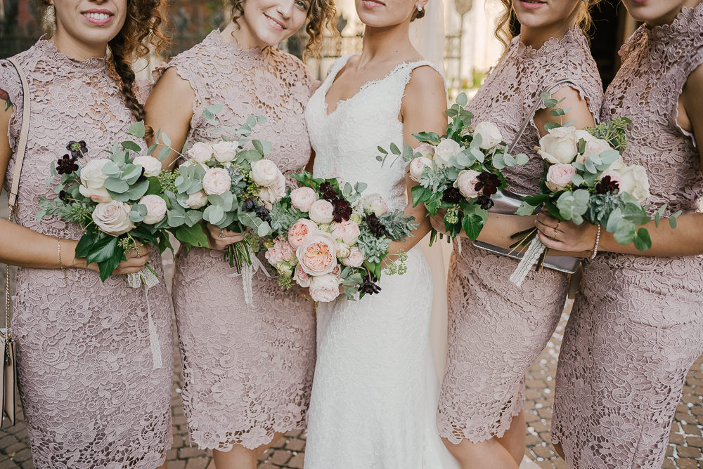 Bridesmaids Bouquets Flowers Rose Greenery Milan Wedding Rossella Putino Photographer