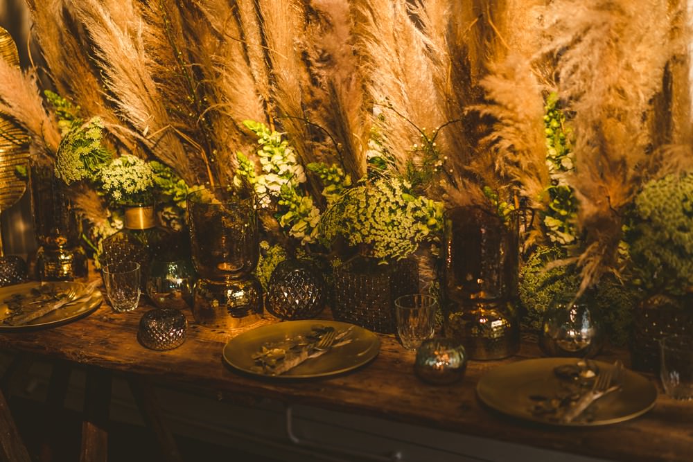 Table Tablescape Decor Flowers Centrepiece Candles Pampas Grass Wedding Ideas Tim Stephenson Photography