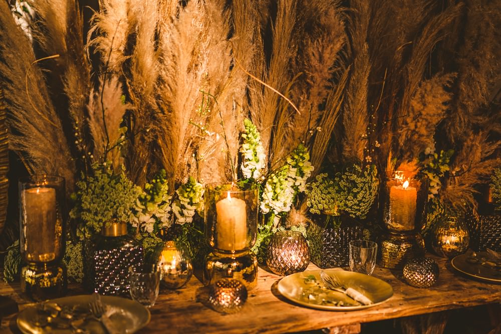 Table Tablescape Decor Flowers Centrepiece Candles Pampas Grass Wedding Ideas Tim Stephenson Photography