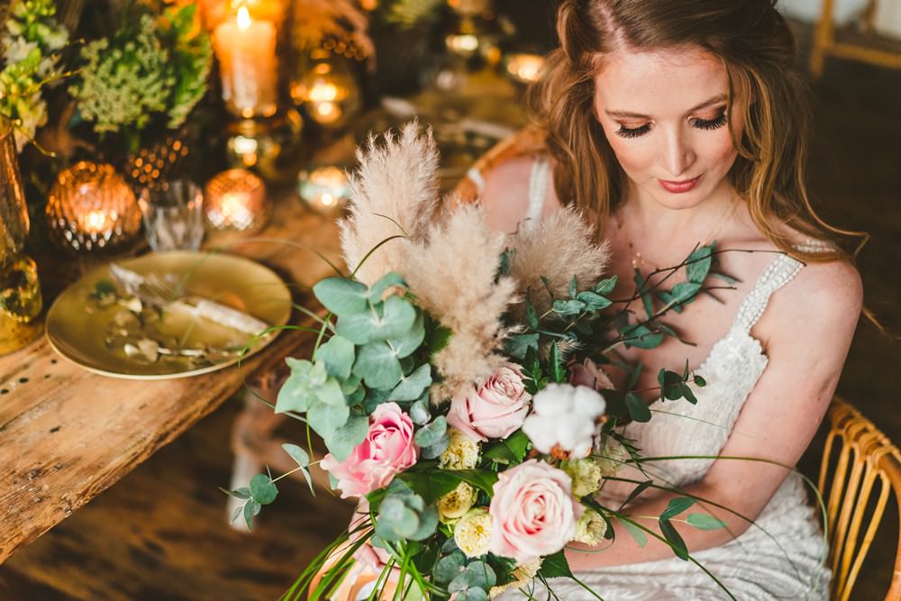 Bouquet Flowers Bride Bridal Rose Cotton Eucalyptus Pampas Grass Wedding Ideas Tim Stephenson Photography