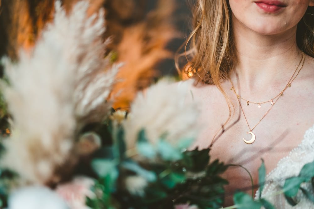 Necklace Bride Bridal Celestial Star Moon Accessory Pampas Grass Wedding Ideas Tim Stephenson Photography