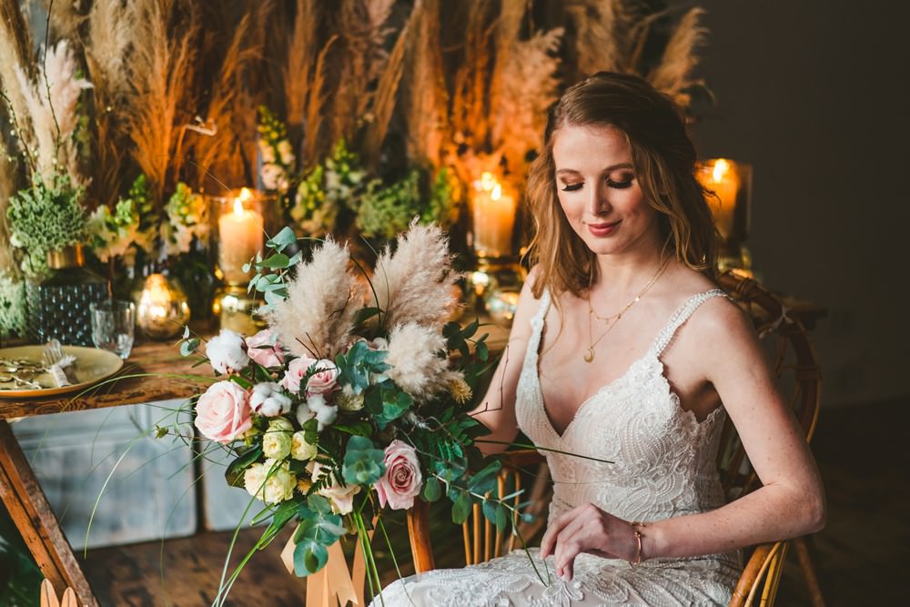 Bouquet Flowers Bride Bridal Rose Cotton Eucalyptus Pampas Grass Wedding Ideas Tim Stephenson Photography