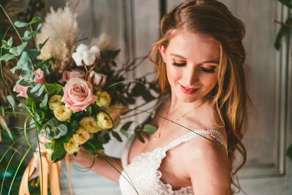 Bouquet Flowers Bride Bridal Rose Cotton Eucalyptus Pampas Grass Wedding Ideas Tim Stephenson Photography