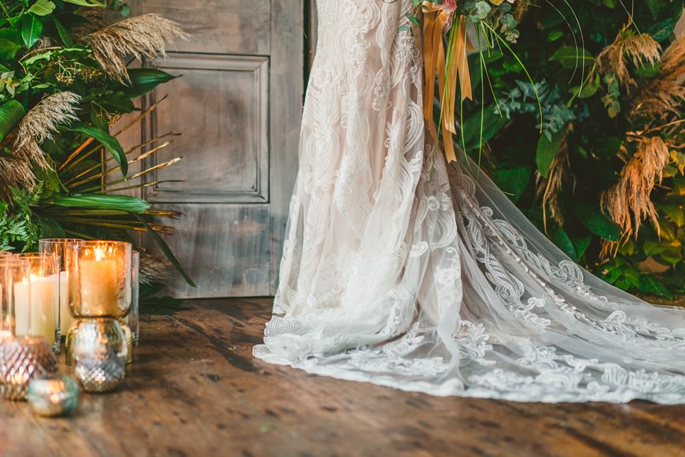 Dress Gown Bride Bridal Train Lace Pampas Grass Wedding Ideas Tim Stephenson Photography