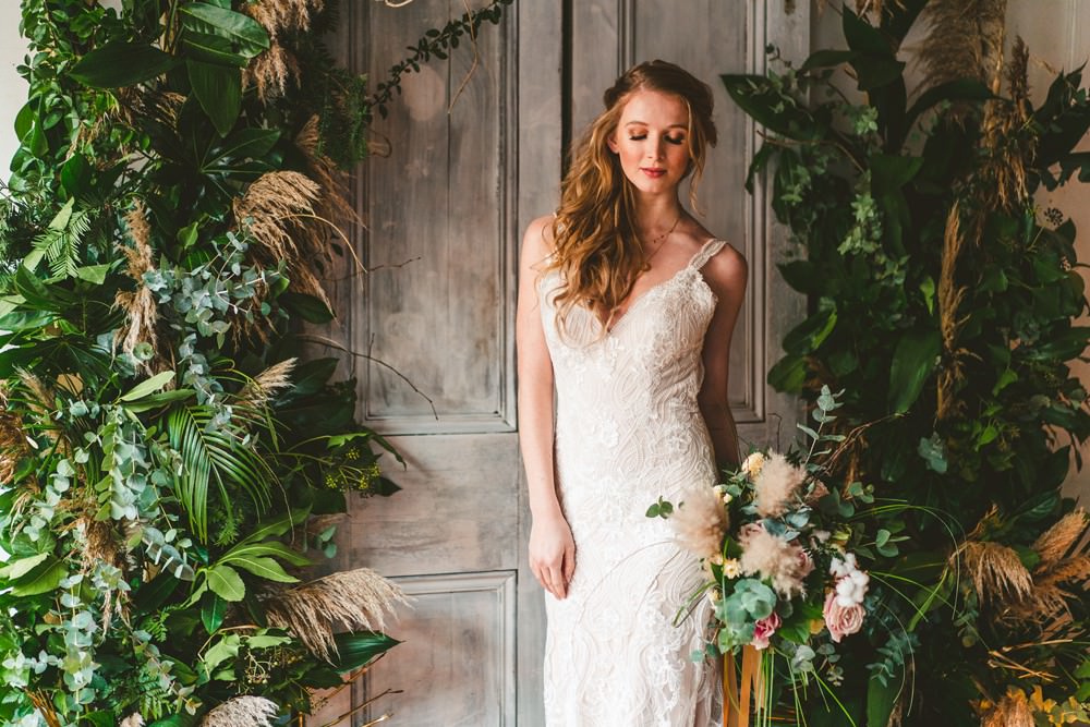 Backdrop Doors Shutters Greenery Foliage Candles Arch Flower Installation Pampas Grass Wedding Ideas Tim Stephenson Photography