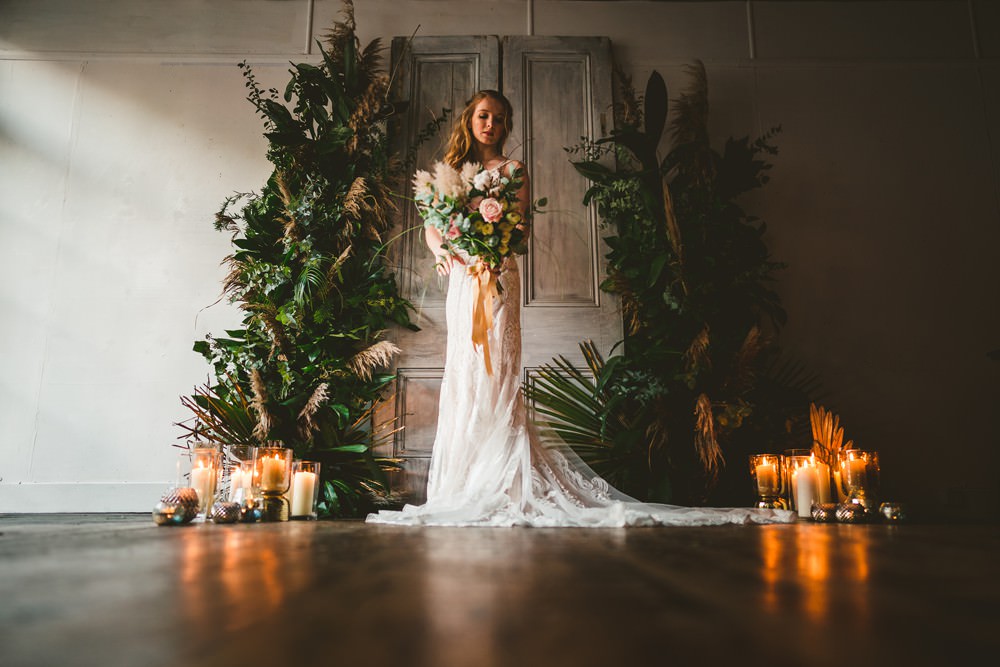 Backdrop Doors Shutters Greenery Foliage Candles Arch Flower Installation Pampas Grass Wedding Ideas Tim Stephenson Photography
