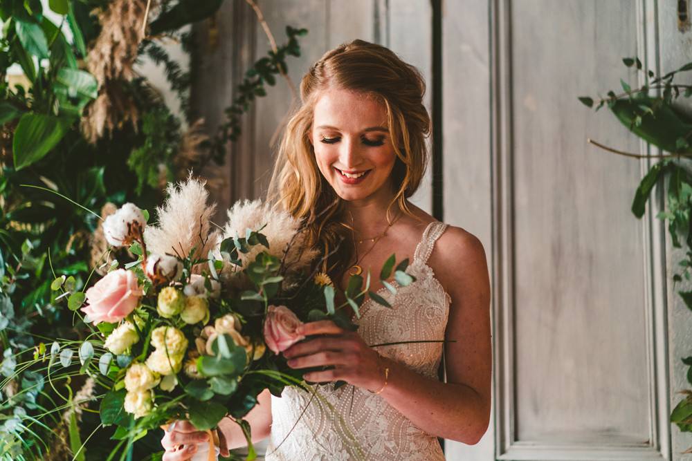 Bouquet Flowers Bride Bridal Rose Cotton Eucalyptus Pampas Grass Wedding Ideas Tim Stephenson Photography