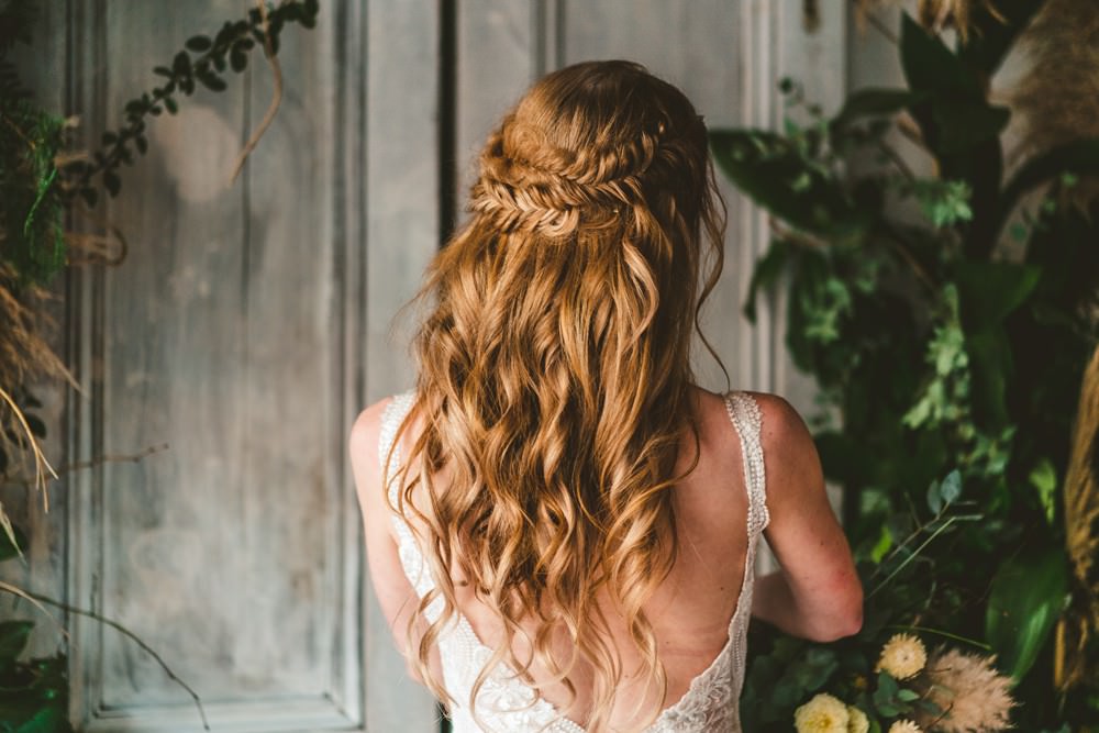 Bride Bridal Hair Waves Plait Braid Style Halo Pampas Grass Wedding Ideas Tim Stephenson Photography