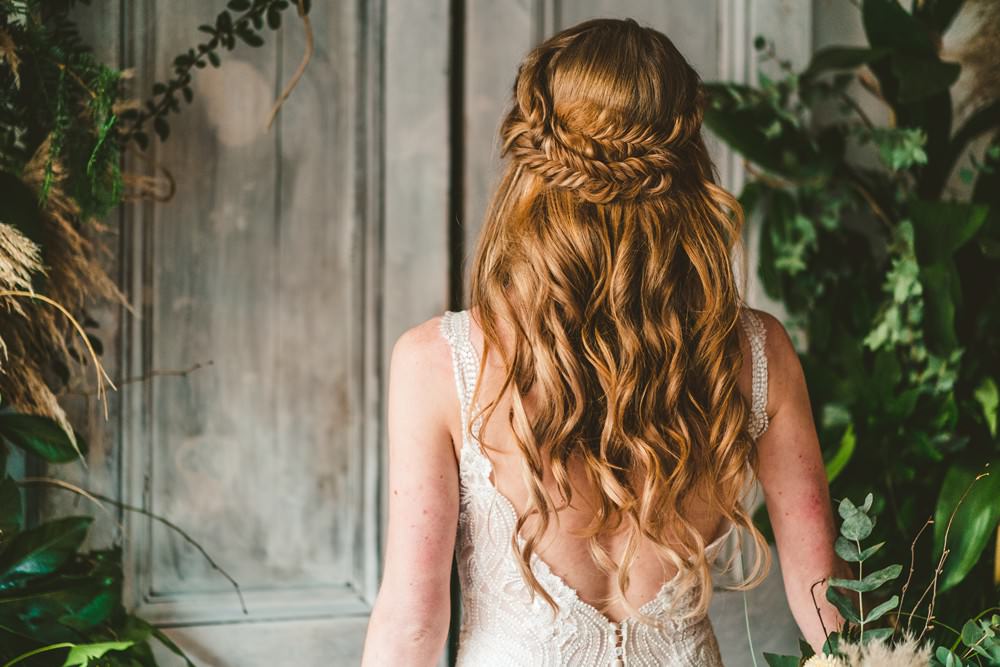 Bride Bridal Hair Waves Plait Braid Halo Style Pampas Grass Wedding Ideas Tim Stephenson Photography