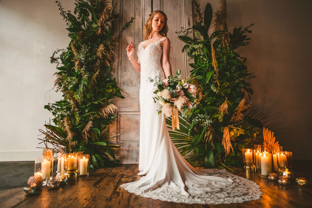 Dress Gown Bride Bridal Train Lace Pampas Grass Wedding Ideas Tim Stephenson Photography