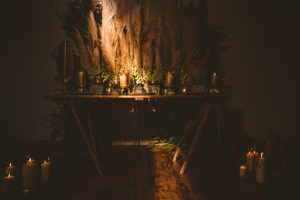 Table Tablescape Decor Flowers Centrepiece Candles Pampas Grass Wedding Ideas Tim Stephenson Photography