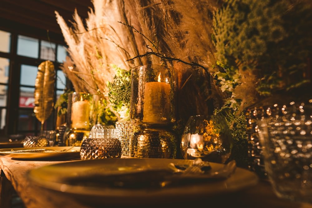 Table Tablescape Decor Flowers Centrepiece Candles Pampas Grass Wedding Ideas Tim Stephenson Photography