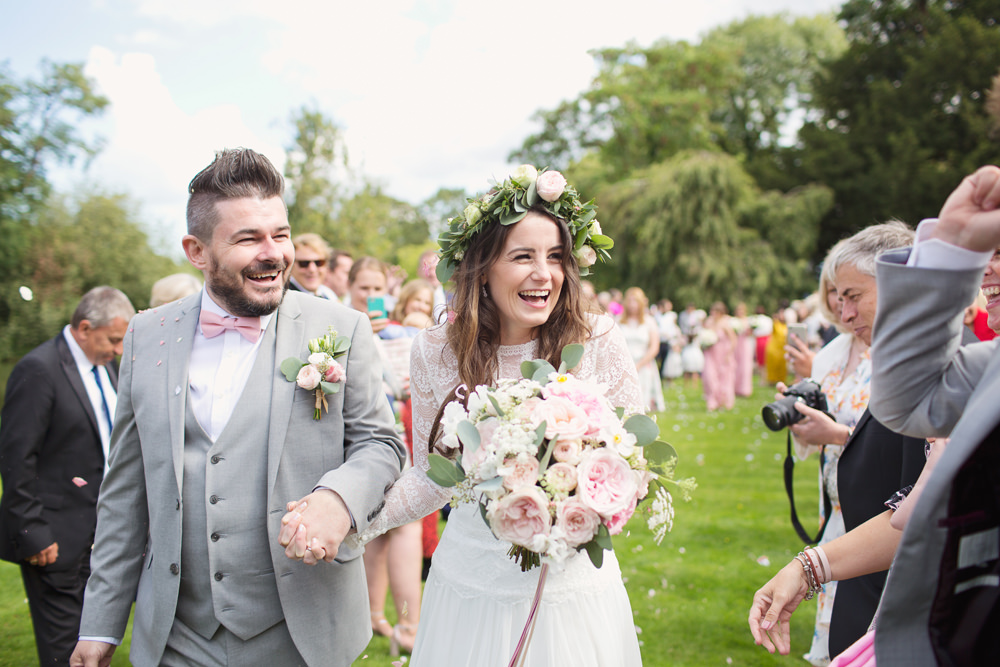 Bride Bridal Long Sleeve Maggie Sottero Lace Dress Flower Crown Grey Suit Groom Bow Tie Pink Waistcoat Bouquet Preston Court Wedding Cotton Candy Wedding Photography
