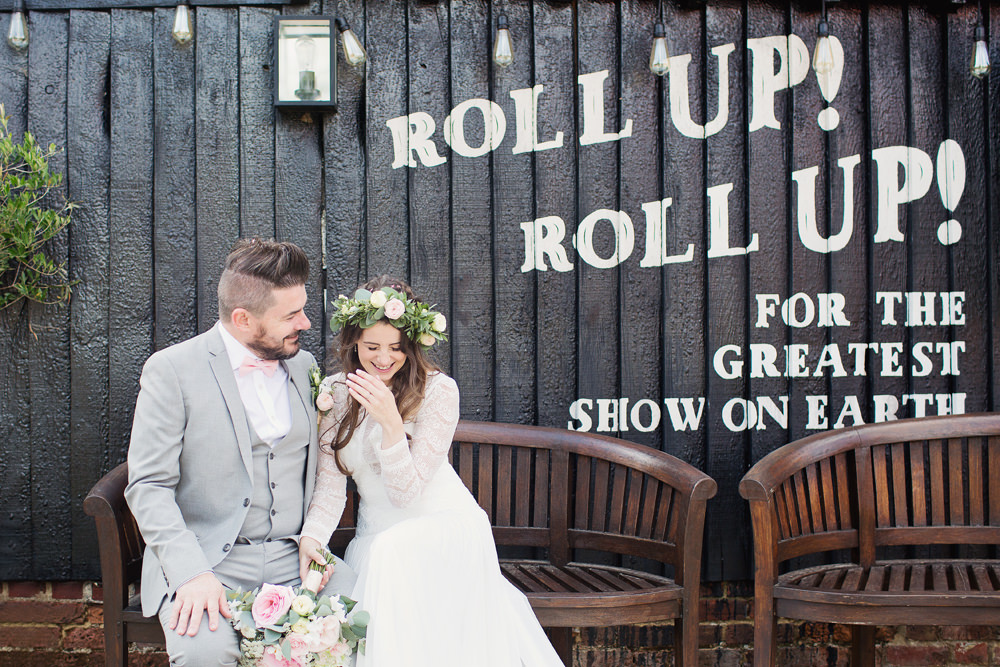 Bride Bridal Long Sleeve Maggie Sottero Lace Dress Flower Crown Grey Suit Groom Bow Tie Pink Waistcoat Bouquet Preston Court Wedding Cotton Candy Wedding Photography