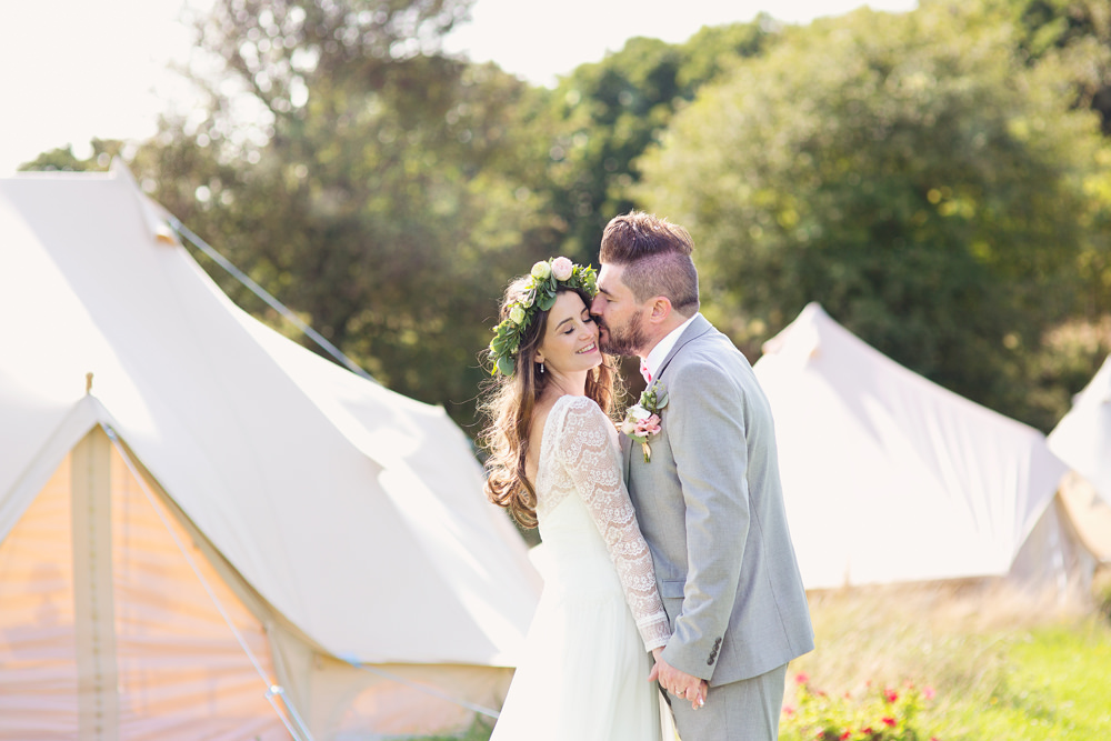 Bride Bridal Long Sleeve Maggie Sottero Lace Dress Flower Crown Grey Suit Groom Bow Tie Pink Waistcoat Preston Court Wedding Cotton Candy Wedding Photography