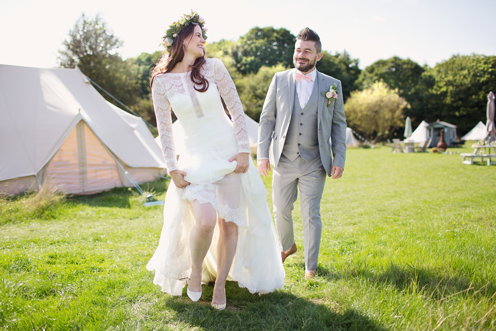 Bride Bridal Long Sleeve Maggie Sottero Lace Dress Flower Crown Grey Suit Groom Bow Tie Pink Waistcoat Preston Court Wedding Cotton Candy Wedding Photography