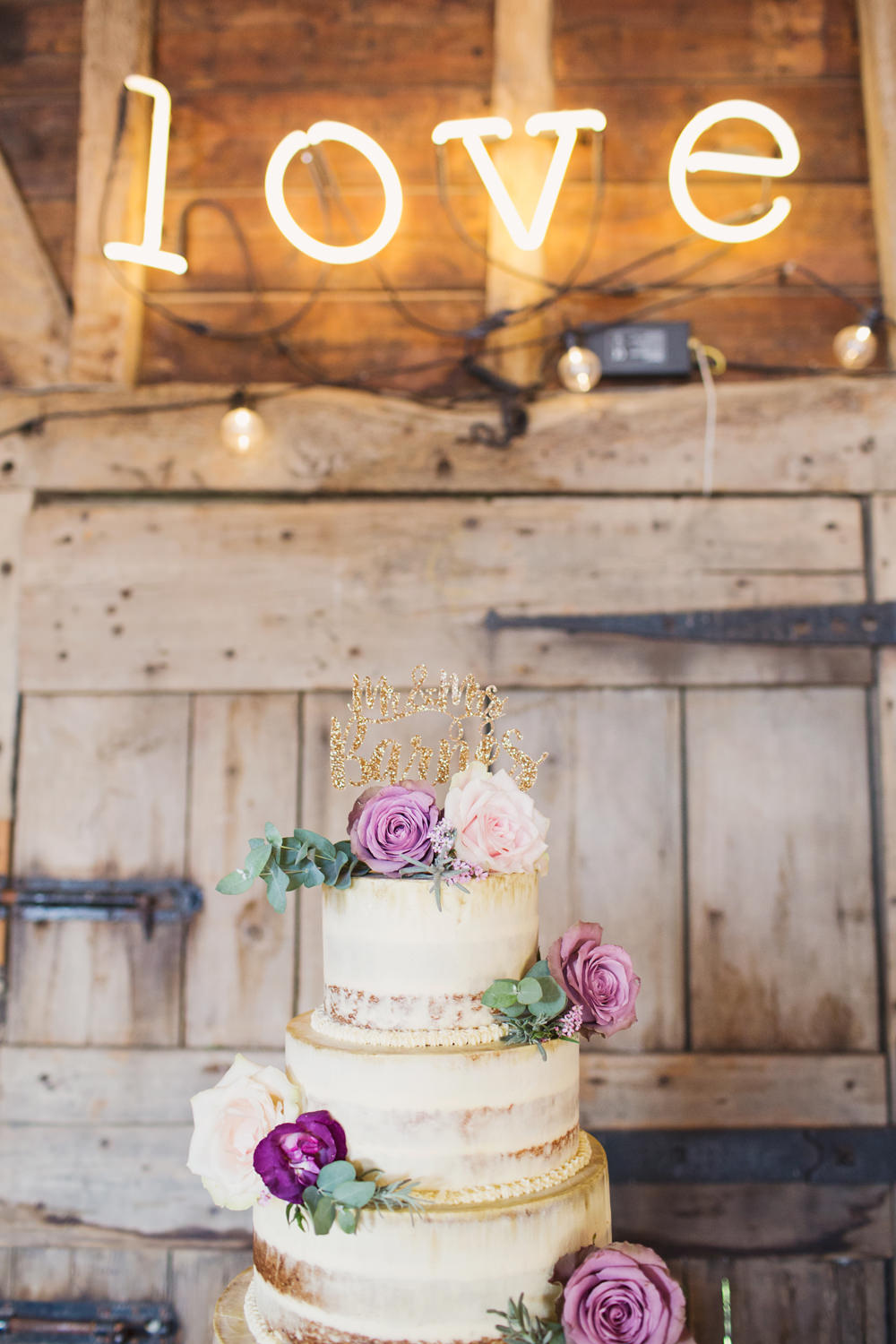 Semi Naked Buttercream Cake Light Up Love Sign Laser Cut Glitter Cake Topper Flowers Preston Court Wedding Cotton Candy Wedding Photography