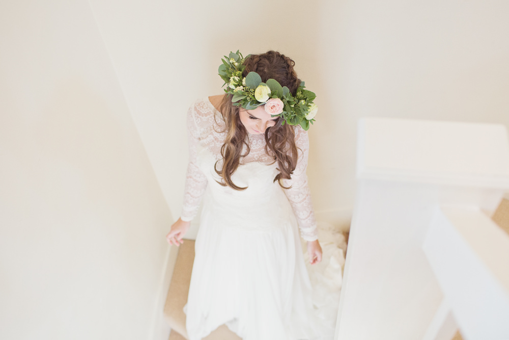 Bride Bridal Long Sleeve Maggie Sottero Lace Dress Flower Crown Preston Court Wedding Cotton Candy Wedding Photography