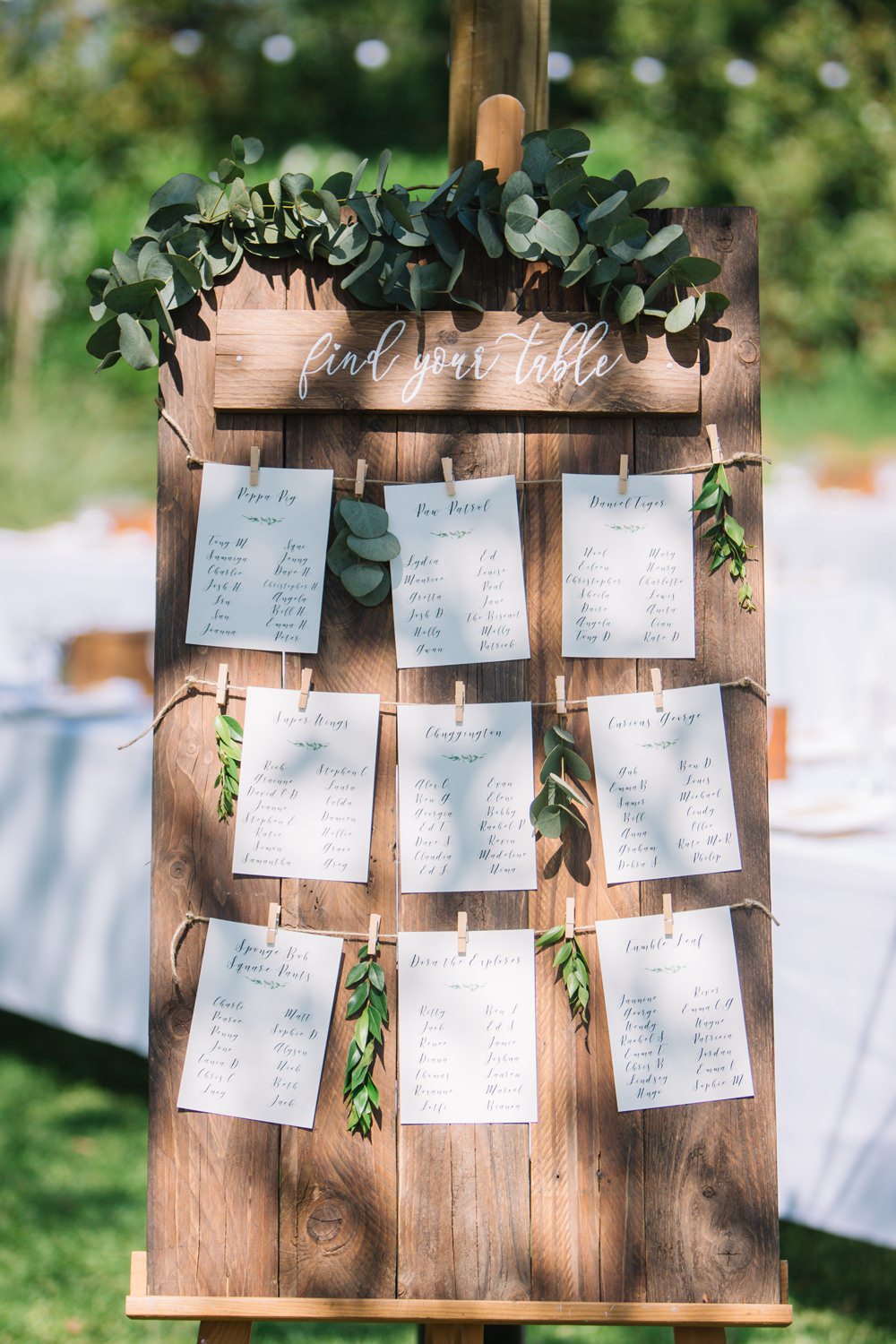 Table Plan Seating Chart Wooden Easel Peg Twine Eucalyptus Saint Tropez Wedding Sophie Boulet Photographe