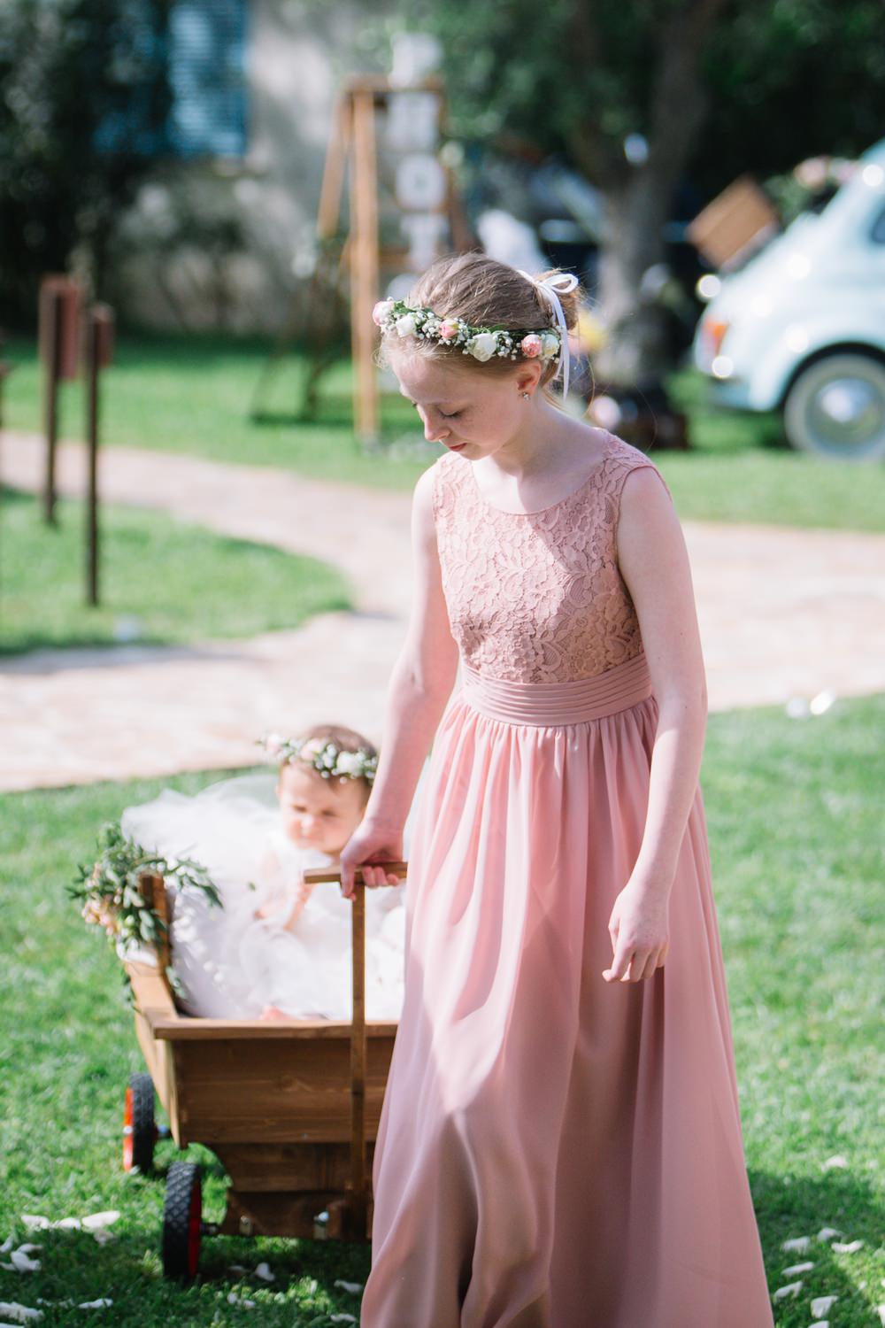 Pink Teenage Bridesmaid Flower Crown Flower Girl Saint Tropez Wedding Sophie Boulet Photographe