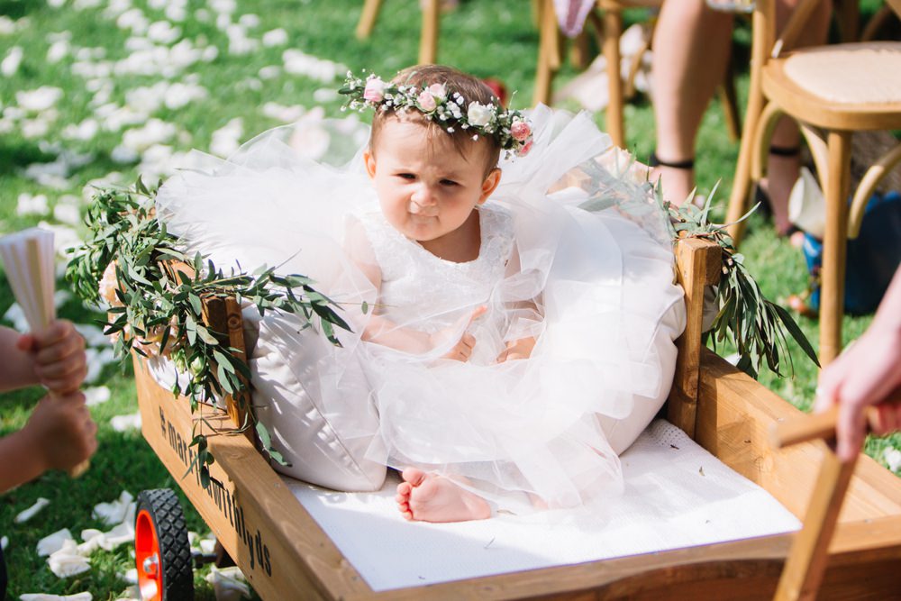Flower Girl Carriage Wagon Flower Crown Foliage Saint Tropez Wedding Sophie Boulet Photographe