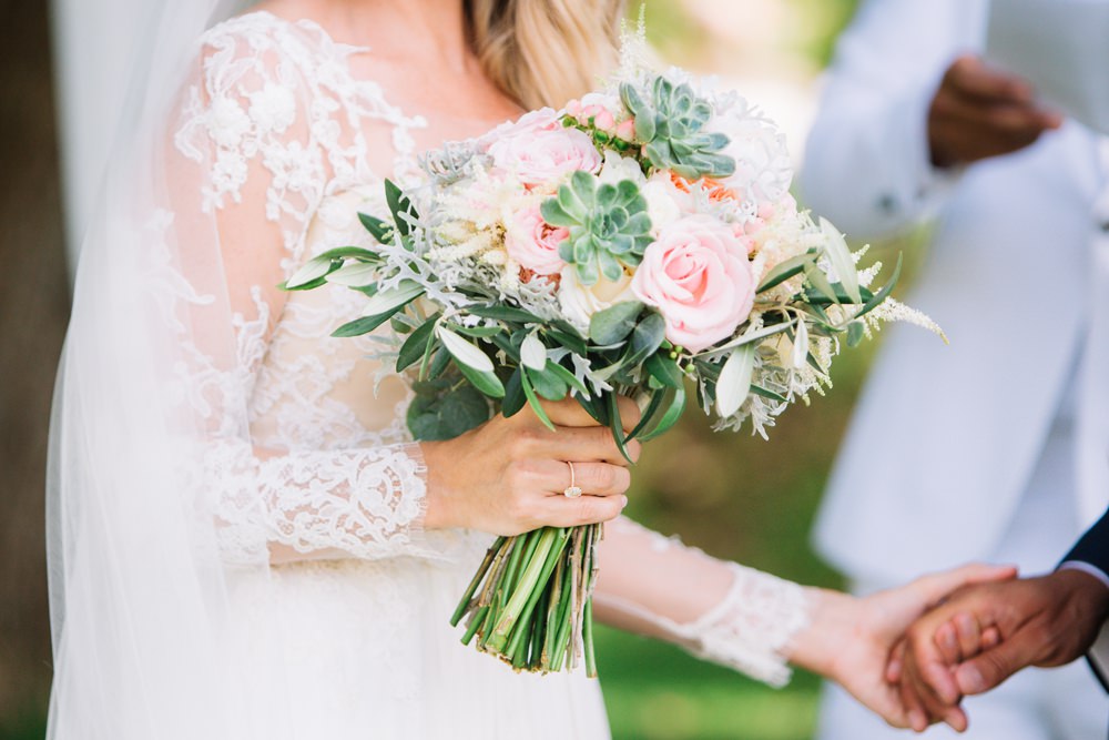 Bride Bridal Bouquet Pink Coral Rose Peony Succulent Saint Tropez Wedding Sophie Boulet Photographe