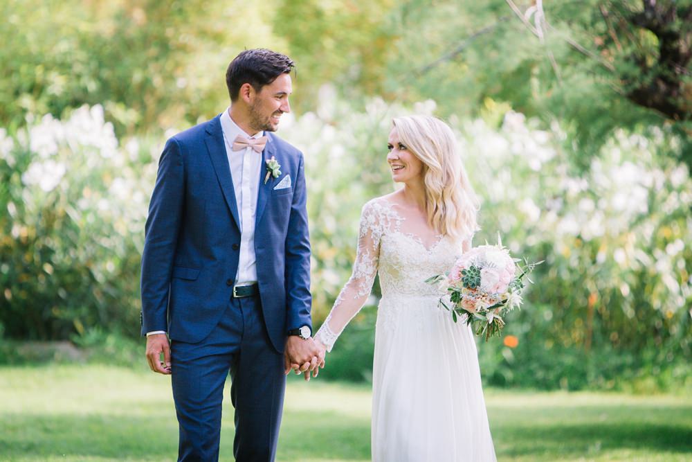 Bride Bridal Long Sleeve Lace Dress Train Navy Blue Suit Groom Pink Bow Tie Bouquet Saint Tropez Wedding Sophie Boulet Photographe