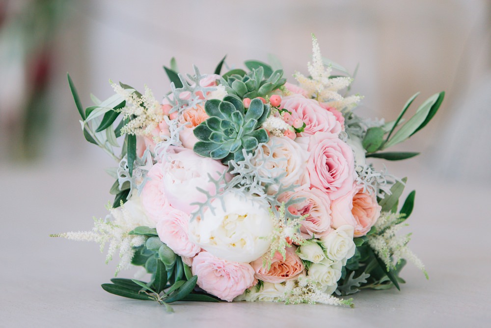 Bride Bridal Bouquet Pink Coral Pink Peach Peony Succulent Saint Tropez Wedding Sophie Boulet Photographe
