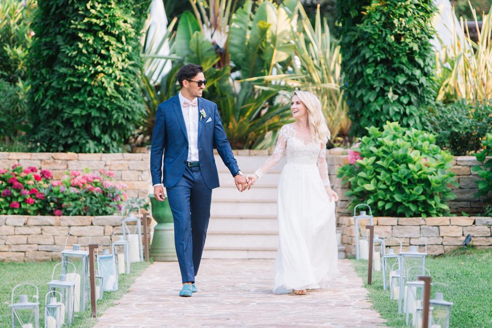 Bride Bridal Long Sleeve Lace Dress Train Navy Blue Suit Groom Saint Tropez Wedding Sophie Boulet Photographe