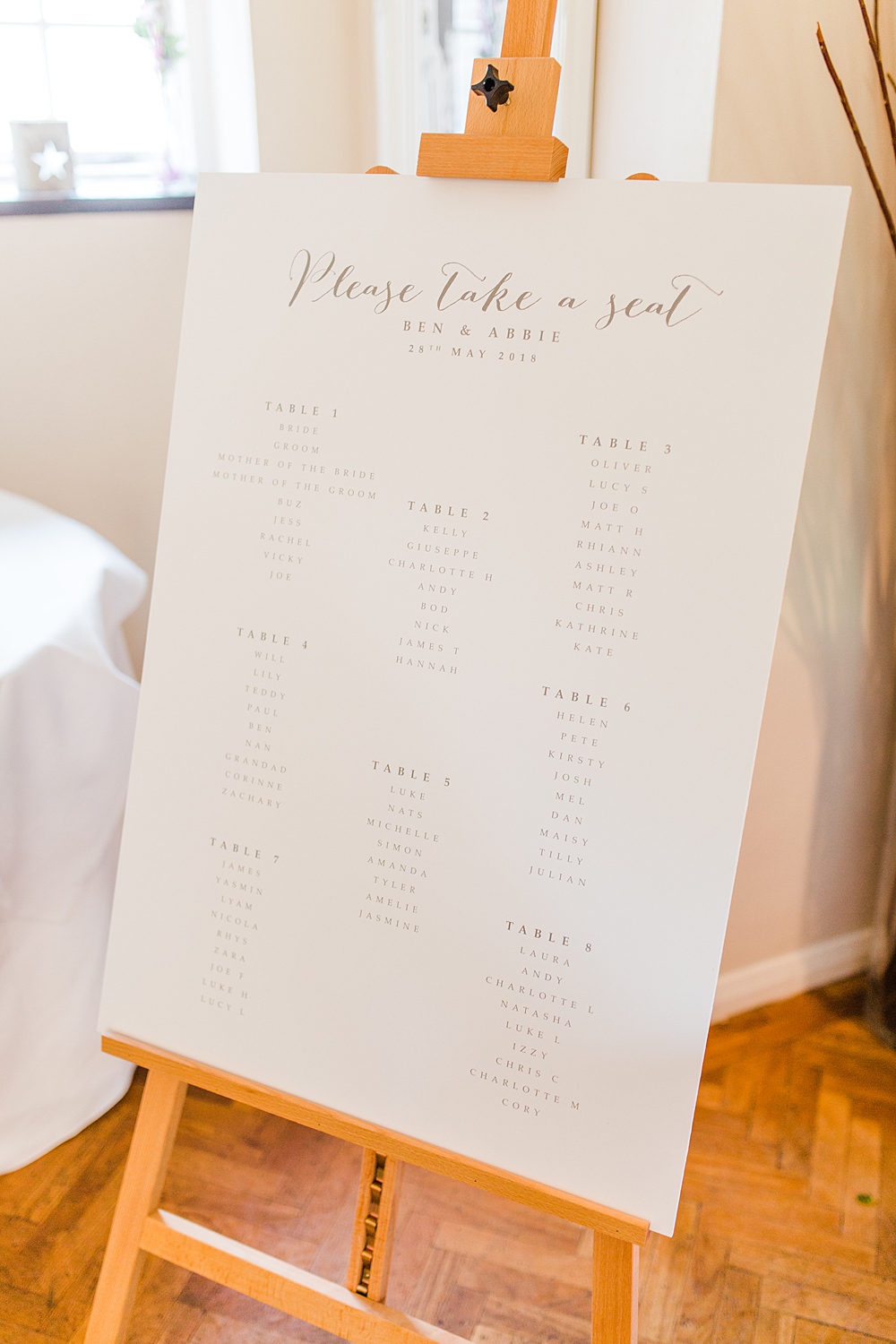 Modern Calligraphy Seating Plan Table Chart Easel Sheene Mill Wedding Terri & Lori Photography and Film Studio