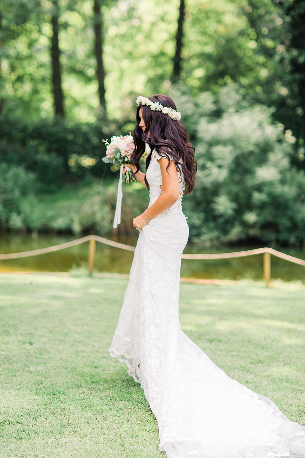 Bride Bridal Dress Gown Lace Fishtail Fit and Flare Illusion Sheene Mill Wedding Terri & Lori Photography and Film Studio