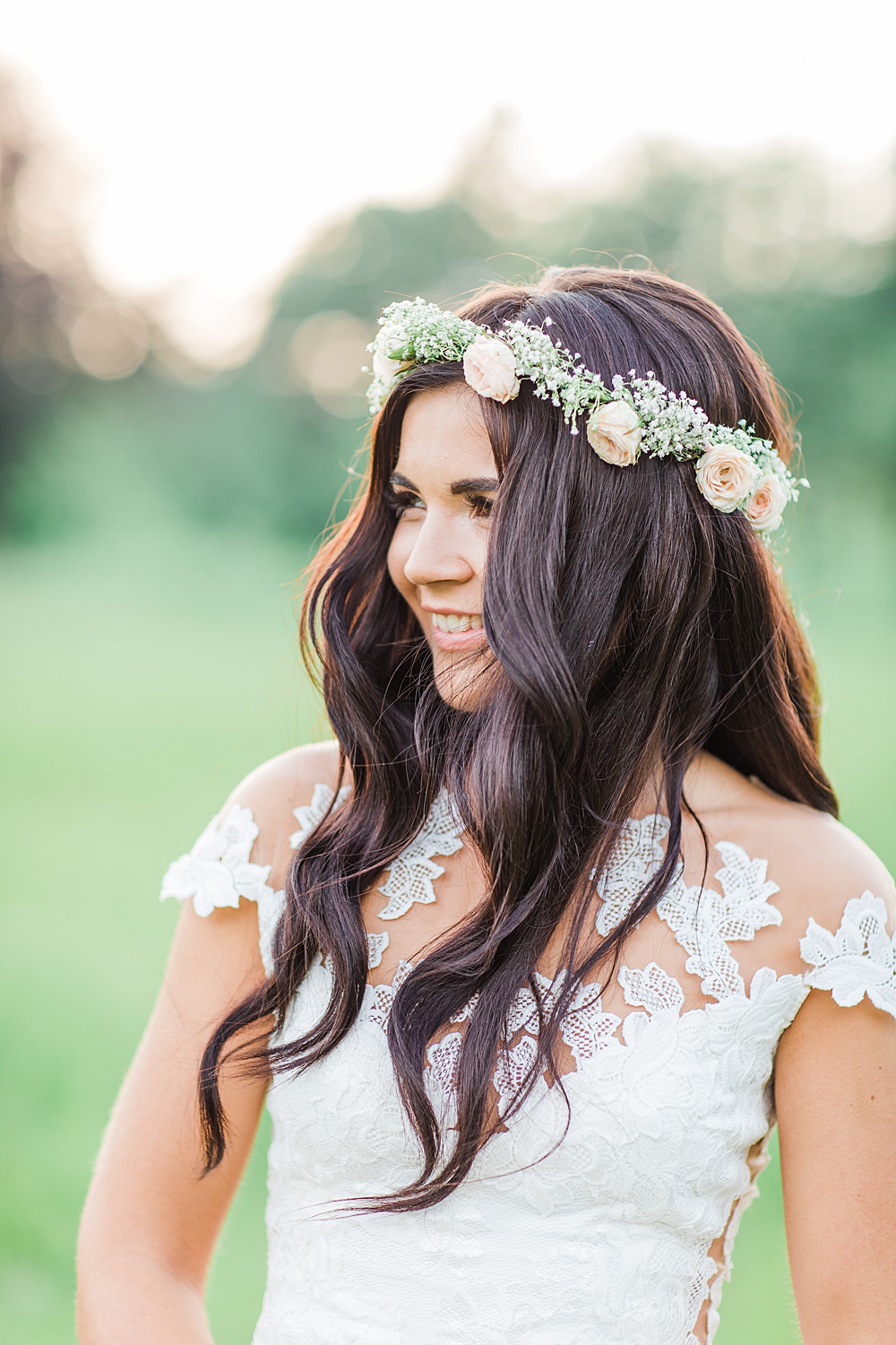 Bride Bridal Hair Flower Crown Long Waves Sheene Mill Wedding Terri & Lori Photography and Film Studio