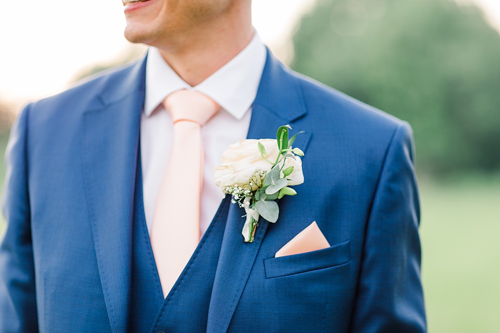 Groom Groomsmen Suit Navy Pink Tie Rose Buttonhole Sheene Mill Wedding Terri & Lori Photography and Film Studio