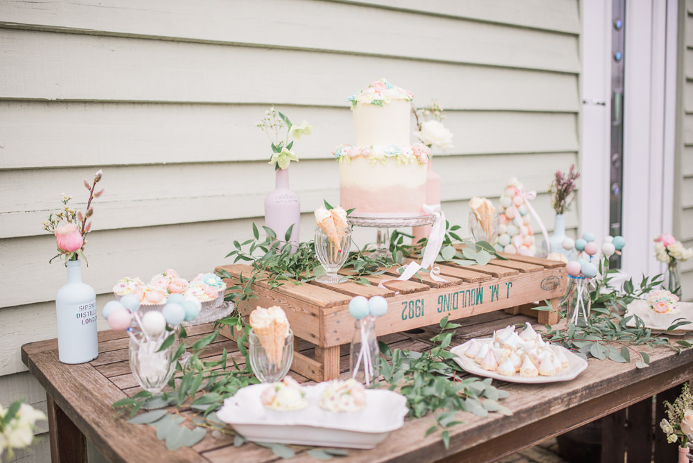 Cake Dessert Table Bar Station Rustic Pretty Springtime Bridal Shower Ideas Hen Party Laura Jane Photography
