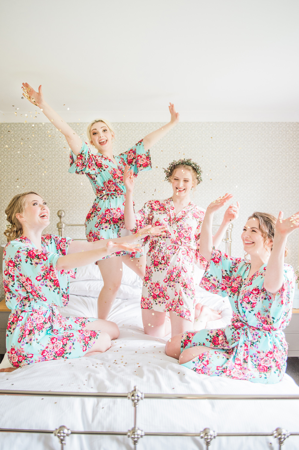 Bride Bridesmaids Dressing Gowns Robes Prep Glitter Confetti Springtime Bridal Shower Ideas Hen Party Laura Jane Photography